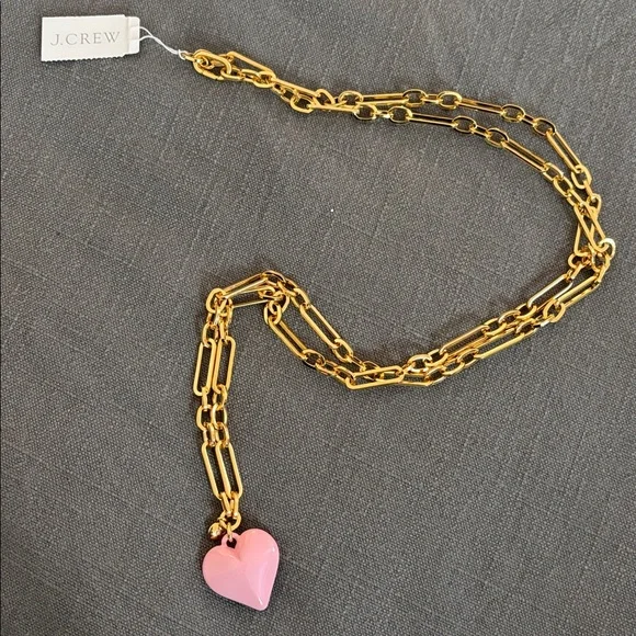J. Crew Gold Necklace with Pink Heart Pendant - Picture 4 of 8